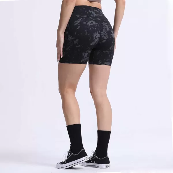 Aoxjox Biker Workout Shorts Women with Pocket Legend Tummy Control High Waisted Exercise Athletic Gym Running Yoga Shorts 5quotBlack Camo Print