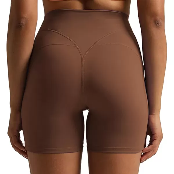 Aoxjox Biker Workout Shorts Women with Pocket Legend Tummy Control High Waisted Exercise Athletic Gym Running Yoga Shorts 5quotDandelion Brown