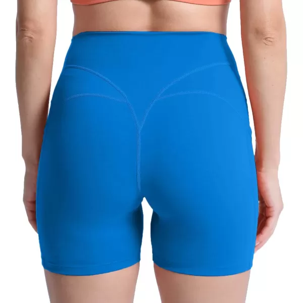 Aoxjox Biker Workout Shorts Women with Pocket Legend Tummy Control High Waisted Exercise Athletic Gym Running Yoga Shorts 5quotDirectoire Blue
