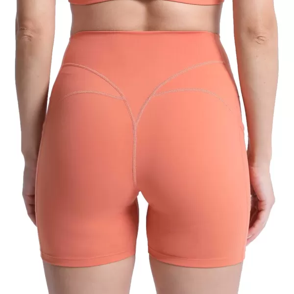 Aoxjox Biker Workout Shorts Women with Pocket Legend Tummy Control High Waisted Exercise Athletic Gym Running Yoga Shorts 5quotOrange