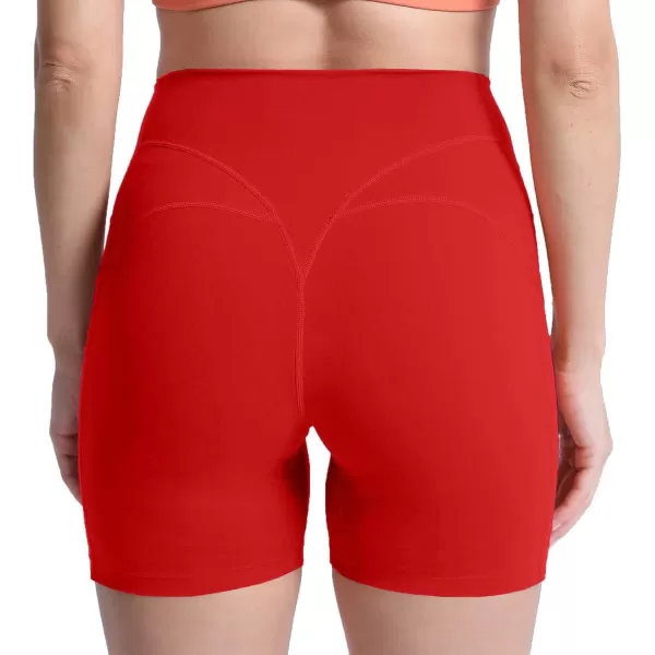 Aoxjox Biker Workout Shorts Women with Pocket Legend Tummy Control High Waisted Exercise Athletic Gym Running Yoga Shorts 5quotRacing Red