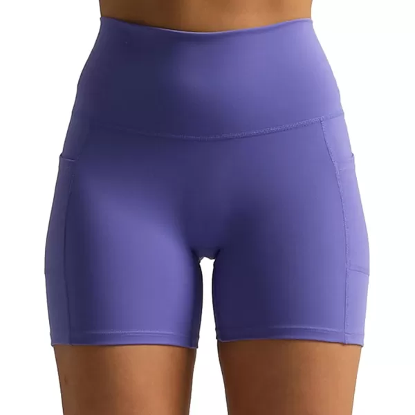 Aoxjox Biker Workout Shorts Women with Pocket Legend Tummy Control High Waisted Exercise Athletic Gym Running Yoga Shorts 5quotViolet