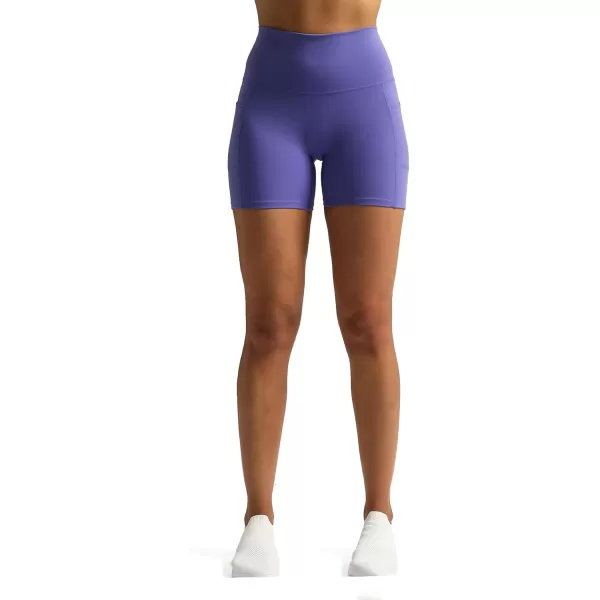 Aoxjox Biker Workout Shorts Women with Pocket Legend Tummy Control High Waisted Exercise Athletic Gym Running Yoga Shorts 5quotViolet