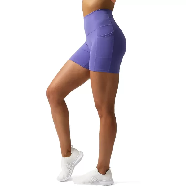 Aoxjox Biker Workout Shorts Women with Pocket Legend Tummy Control High Waisted Exercise Athletic Gym Running Yoga Shorts 5quotViolet