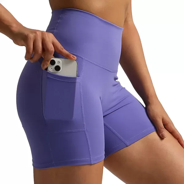 Aoxjox Biker Workout Shorts Women with Pocket Legend Tummy Control High Waisted Exercise Athletic Gym Running Yoga Shorts 5quotViolet