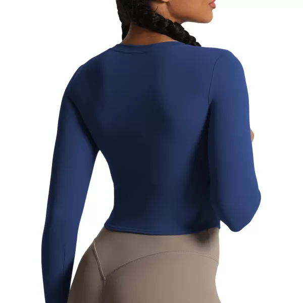 Aoxjox Long Sleeve TShirt for Women GEO Seamlines Padded Curve Longline Workout Crop TopBellwether Blue