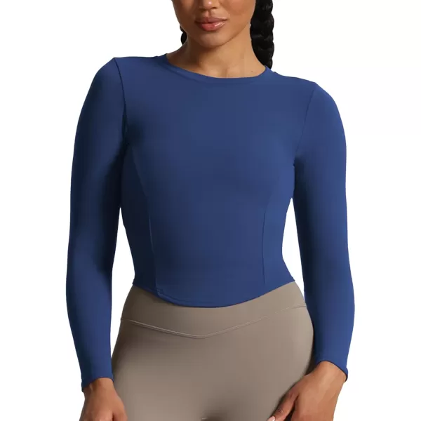 Aoxjox Long Sleeve TShirt for Women GEO Seamlines Padded Curve Longline Workout Crop TopBellwether Blue
