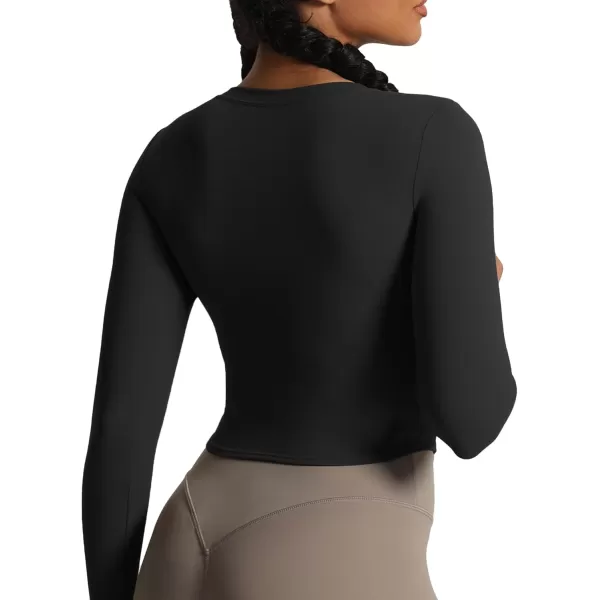 Aoxjox Long Sleeve TShirt for Women GEO Seamlines Padded Curve Longline Workout Crop TopBlack 3 Pieces Pack