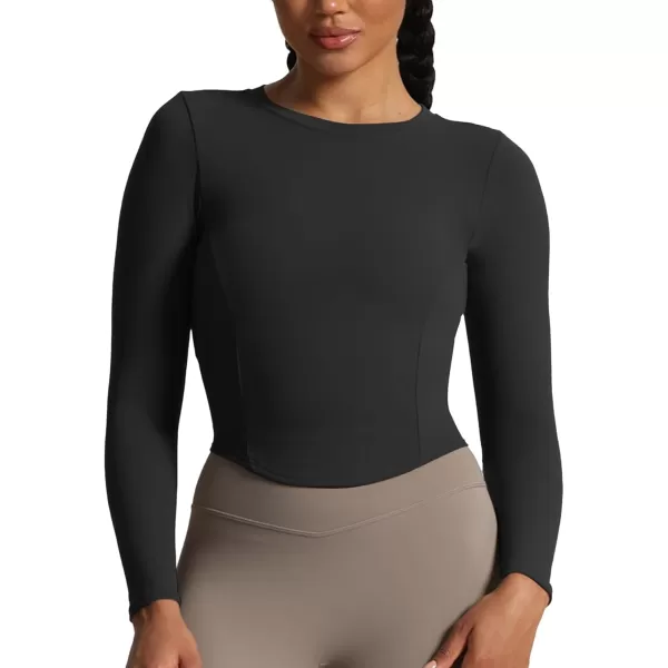 Aoxjox Long Sleeve TShirt for Women GEO Seamlines Padded Curve Longline Workout Crop TopBlack 3 Pieces Pack