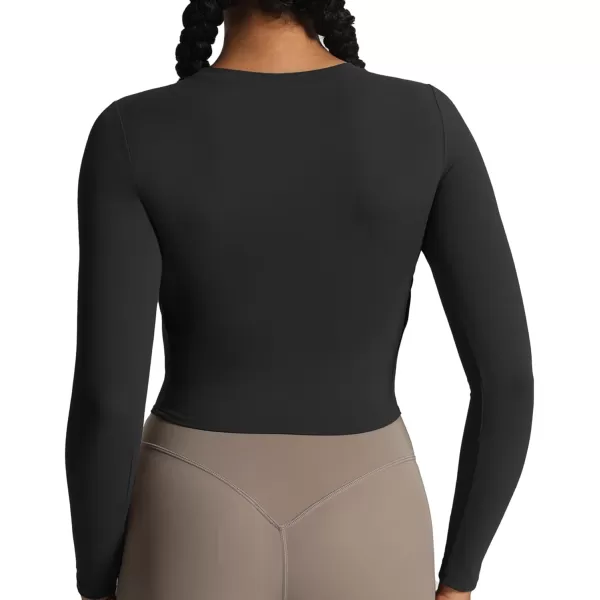 Aoxjox Long Sleeve TShirt for Women GEO Seamlines Padded Curve Longline Workout Crop TopBlack 3 Pieces Pack