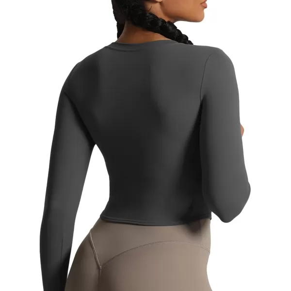 Aoxjox Long Sleeve TShirt for Women GEO Seamlines Padded Curve Longline Workout Crop TopIron Grey