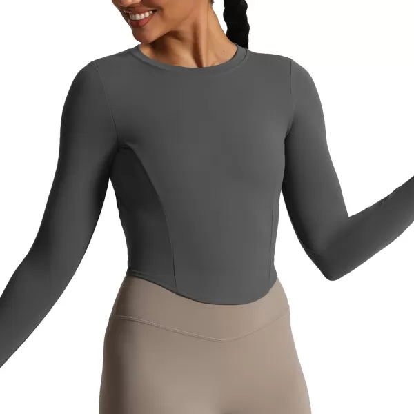 Aoxjox Long Sleeve TShirt for Women GEO Seamlines Padded Curve Longline Workout Crop TopIron Grey