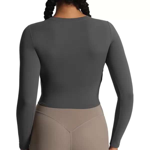 Aoxjox Long Sleeve TShirt for Women GEO Seamlines Padded Curve Longline Workout Crop TopIron Grey