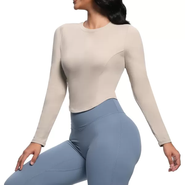Aoxjox Long Sleeve TShirt for Women GEO Seamlines Padded Curve Longline Workout Crop TopMink