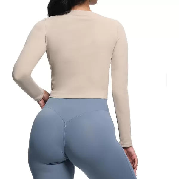 Aoxjox Long Sleeve TShirt for Women GEO Seamlines Padded Curve Longline Workout Crop TopMink