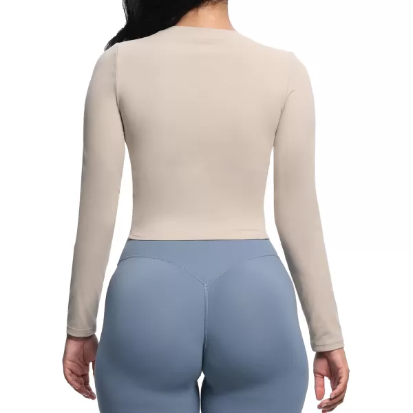 Aoxjox Long Sleeve TShirt for Women GEO Seamlines Padded Curve Longline Workout Crop TopMink