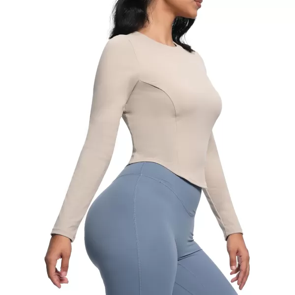 Aoxjox Long Sleeve TShirt for Women GEO Seamlines Padded Curve Longline Workout Crop TopMink