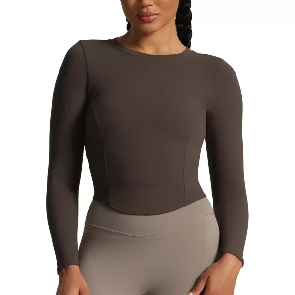 Aoxjox Long Sleeve TShirt for Women GEO Seamlines Padded Curve Longline Workout Crop TopMulch