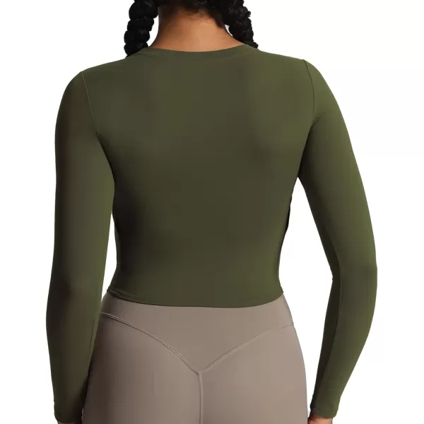 Aoxjox Long Sleeve TShirt for Women GEO Seamlines Padded Curve Longline Workout Crop TopOlive Green