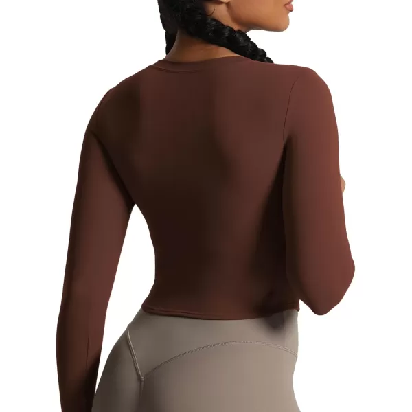 Aoxjox Long Sleeve TShirt for Women GEO Seamlines Padded Curve Longline Workout Crop TopRum Raisin