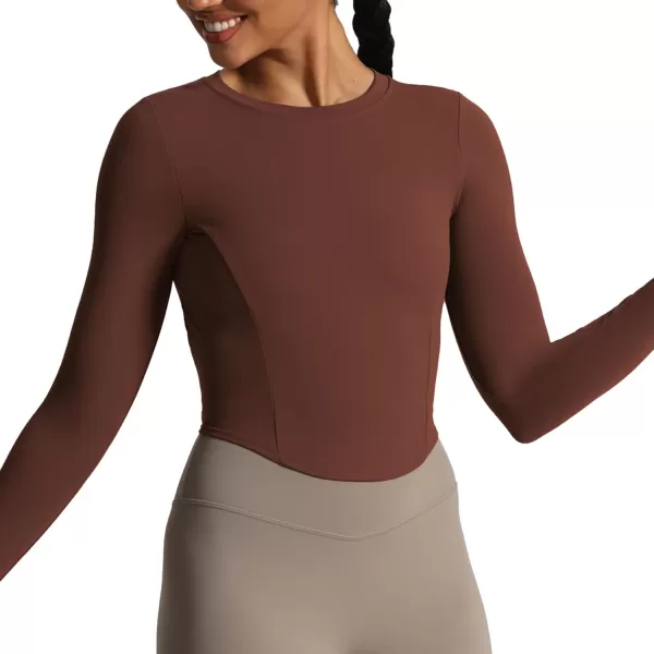 Aoxjox Long Sleeve TShirt for Women GEO Seamlines Padded Curve Longline Workout Crop TopRum Raisin