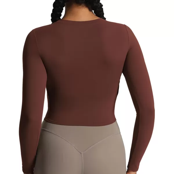 Aoxjox Long Sleeve TShirt for Women GEO Seamlines Padded Curve Longline Workout Crop TopRum Raisin