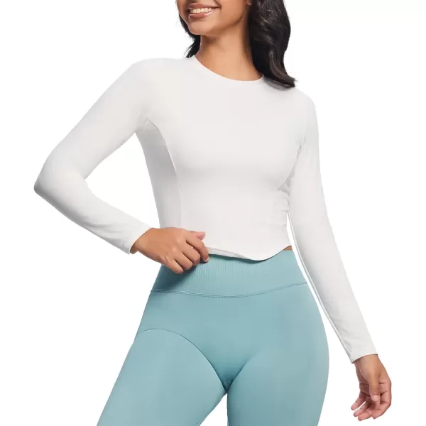 Aoxjox Long Sleeve TShirt for Women GEO Seamlines Padded Curve Longline Workout Crop TopWhite