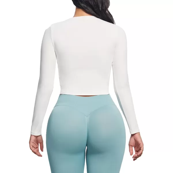 Aoxjox Long Sleeve TShirt for Women GEO Seamlines Padded Curve Longline Workout Crop TopWhite