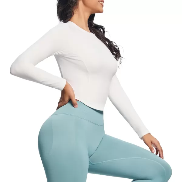 Aoxjox Long Sleeve TShirt for Women GEO Seamlines Padded Curve Longline Workout Crop TopWhite