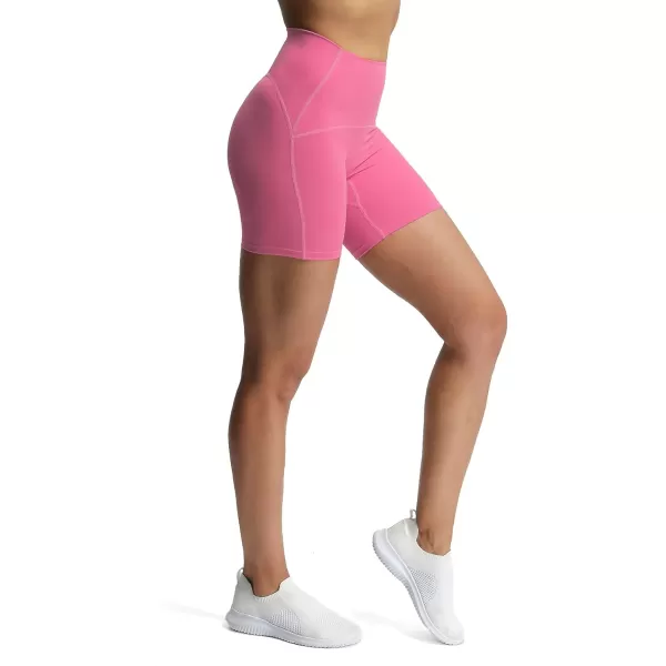 Aoxjox Scarlett Scrunch Workout Biker Shorts for Women Tummy Control High Rise Exercise Athletic Gym Running Yoga Shorts 6quotAzalea Pink