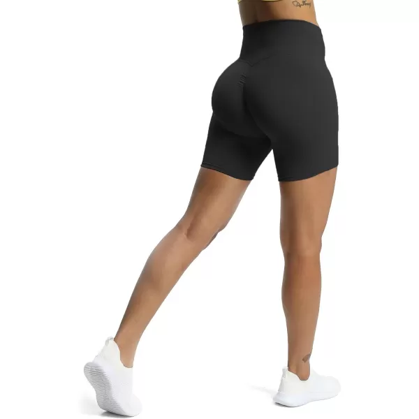 Aoxjox Scarlett Scrunch Workout Biker Shorts for Women Tummy Control High Rise Exercise Athletic Gym Running Yoga Shorts 6quotBlack