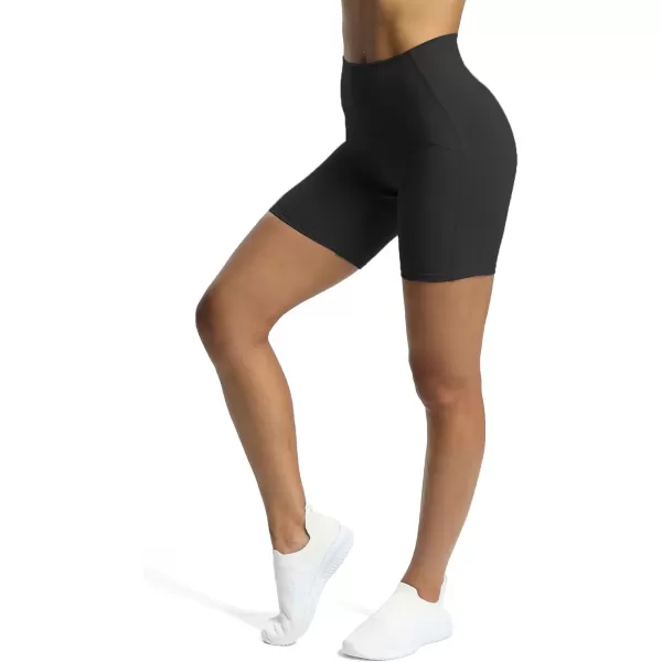 Aoxjox Scarlett Scrunch Workout Biker Shorts for Women Tummy Control High Rise Exercise Athletic Gym Running Yoga Shorts 6quotBlack