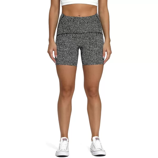 Aoxjox Scarlett Scrunch Workout Biker Shorts for Women Tummy Control High Rise Exercise Athletic Gym Running Yoga Shorts 6quotBlack Dot Print