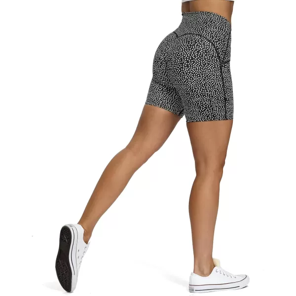 Aoxjox Scarlett Scrunch Workout Biker Shorts for Women Tummy Control High Rise Exercise Athletic Gym Running Yoga Shorts 6quotBlack Dot Print