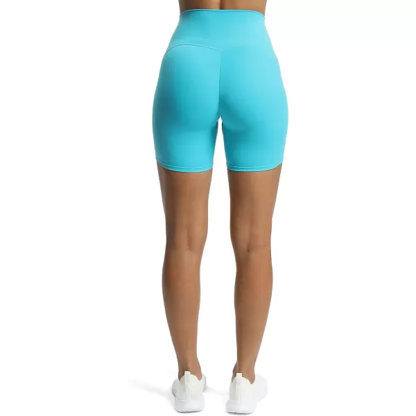 Aoxjox Scarlett Scrunch Workout Biker Shorts for Women Tummy Control High Rise Exercise Athletic Gym Running Yoga Shorts 6quotCascade Blue