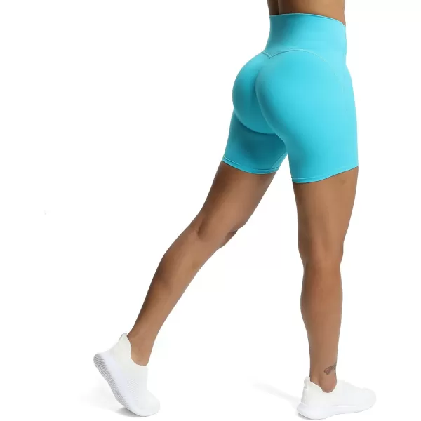 Aoxjox Scarlett Scrunch Workout Biker Shorts for Women Tummy Control High Rise Exercise Athletic Gym Running Yoga Shorts 6quotCascade Blue