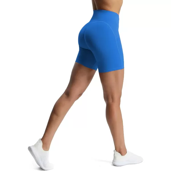 Aoxjox Scarlett Scrunch Workout Biker Shorts for Women Tummy Control High Rise Exercise Athletic Gym Running Yoga Shorts 6quotDirectoire Blue