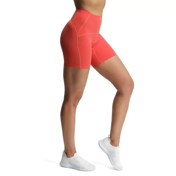Aoxjox Scarlett Scrunch Workout Biker Shorts for Women Tummy Control High Rise Exercise Athletic Gym Running Yoga Shorts 6quotSpiced Coral