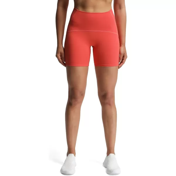 Aoxjox Scarlett Scrunch Workout Biker Shorts for Women Tummy Control High Rise Exercise Athletic Gym Running Yoga Shorts 6quotSpiced Coral
