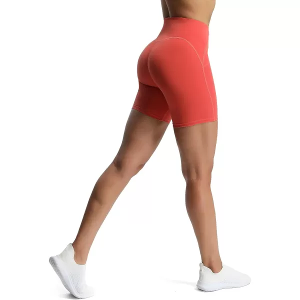 Aoxjox Scarlett Scrunch Workout Biker Shorts for Women Tummy Control High Rise Exercise Athletic Gym Running Yoga Shorts 6quotSpiced Coral