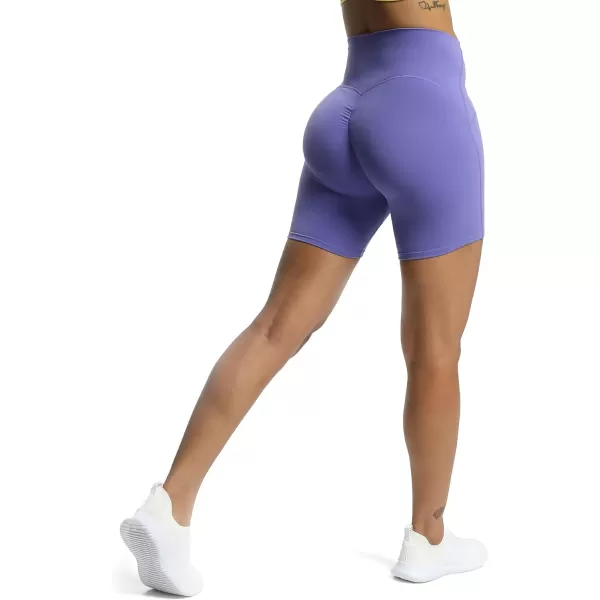 Aoxjox Scarlett Scrunch Workout Biker Shorts for Women Tummy Control High Rise Exercise Athletic Gym Running Yoga Shorts 6quotViolet