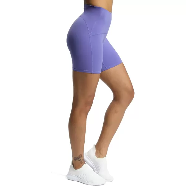 Aoxjox Scarlett Scrunch Workout Biker Shorts for Women Tummy Control High Rise Exercise Athletic Gym Running Yoga Shorts 6quotViolet