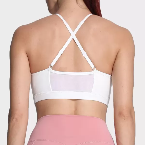 Aoxjox Sports Bras for Women Workout Fitness Ruched Training Baddie Cross Back Yoga Crop Tank TopA White