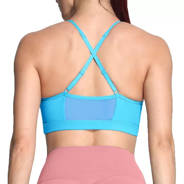Aoxjox Sports Bras for Women Workout Fitness Ruched Training Baddie Cross Back Yoga Crop Tank TopAquarius Blue