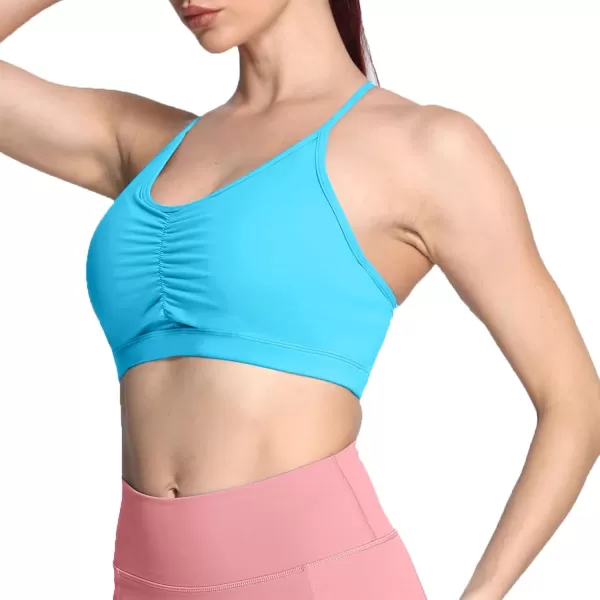 Aoxjox Sports Bras for Women Workout Fitness Ruched Training Baddie Cross Back Yoga Crop Tank TopAquarius Blue