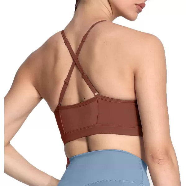 Aoxjox Sports Bras for Women Workout Fitness Ruched Training Baddie Cross Back Yoga Crop Tank TopDandelion Brown