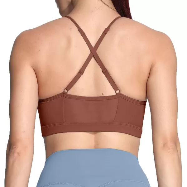 Aoxjox Sports Bras for Women Workout Fitness Ruched Training Baddie Cross Back Yoga Crop Tank TopDandelion Brown
