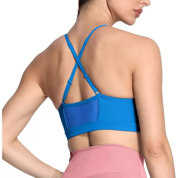 Aoxjox Sports Bras for Women Workout Fitness Ruched Training Baddie Cross Back Yoga Crop Tank TopDirectoire Blue
