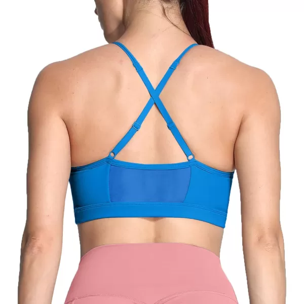 Aoxjox Sports Bras for Women Workout Fitness Ruched Training Baddie Cross Back Yoga Crop Tank TopDirectoire Blue