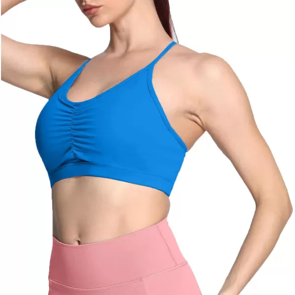 Aoxjox Sports Bras for Women Workout Fitness Ruched Training Baddie Cross Back Yoga Crop Tank TopDirectoire Blue